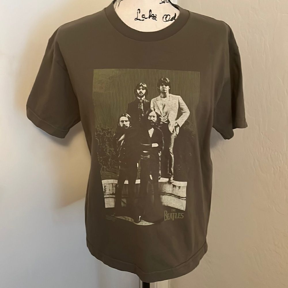 Y2K The Beatles Faded Green Distressed Graphic Shirt